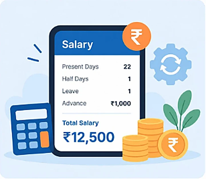 Salary screen with days, advance and total