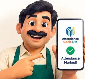 Shop owner marking staff attendance on his phone